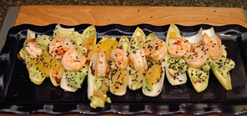avocado and shrimp on endives